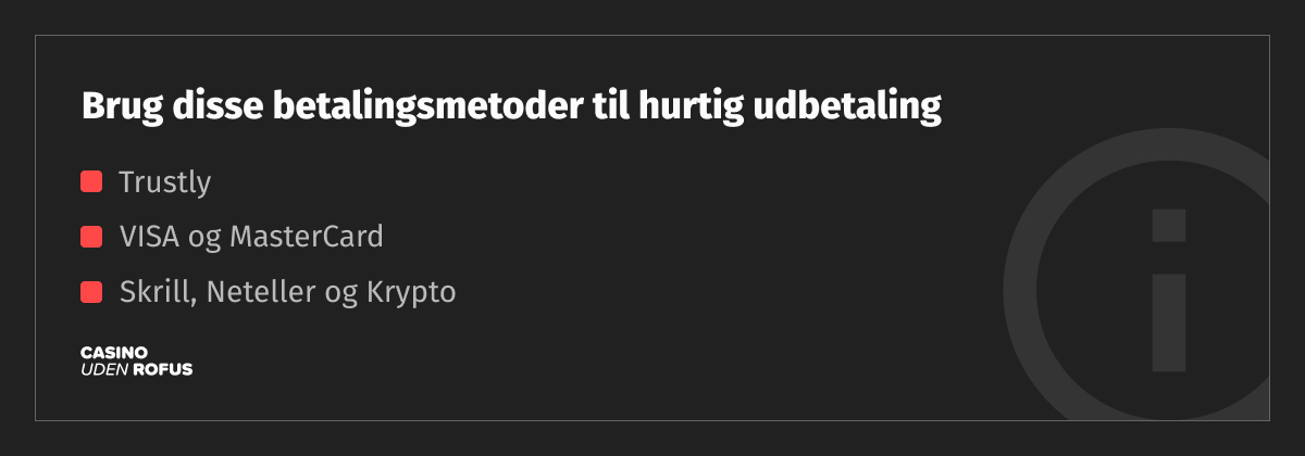 Brug disse betalingsmetoder til hurtig udbetaling